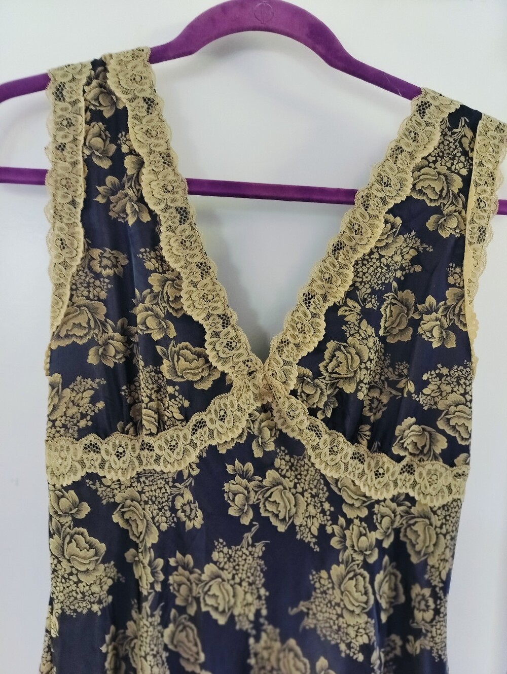 Thirty/Thirty LA Floral Satin Slip Dress Gold Lace NWT L Best For Size Small